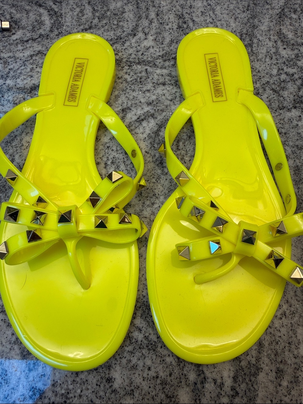 Victoria Adams Neon Yellow Studded Bow Jelly Sandals